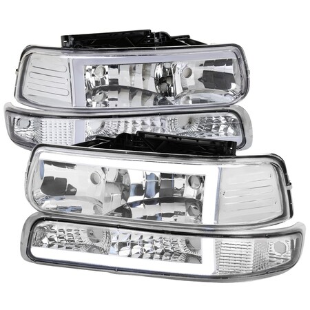 Spec-D Tuning 99-02 CHEVROLET SILVERADO CHROME HOUSING CLEAR LENS WITH LED BAR, PK  2 LBLH-SIV99-G3-RS
